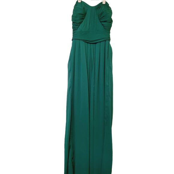 Badgley Mishka green strapless chiffon ruched full length gown - Picture 3 of 10